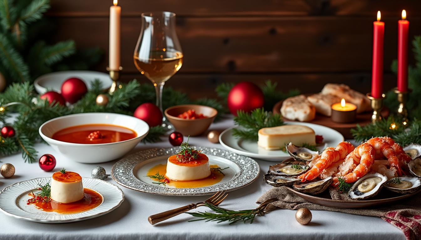 découvrez un menu de fêtes raffiné pour noël, composé d'une entrée, d'un plat et d'un dessert élégants et faciles à réaliser, pour un repas chic et maîtrisé qui impressionnera vos invités.