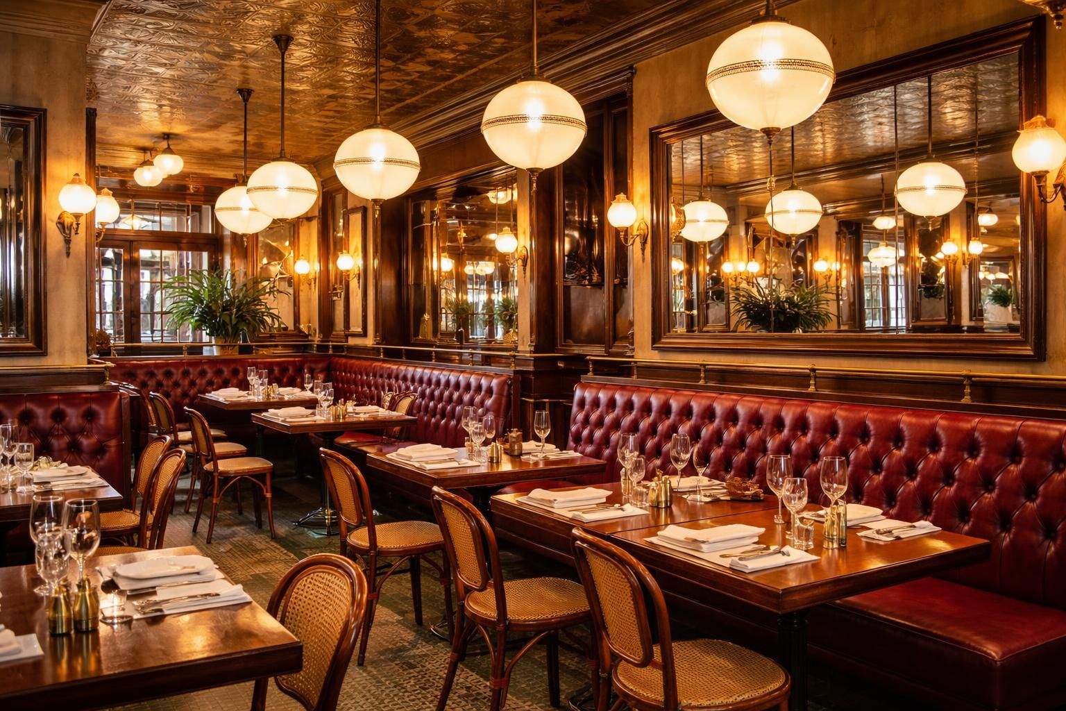 découvrez comment aménager votre salle à manger dans un style brasserie parisienne avec des banquettes élégantes et des luminaires chaleureux pour une ambiance authentique et conviviale.