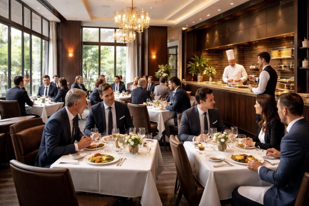 découvrez notre restaurant professionnel, idéal pour vos déjeuners d'affaires et réceptions corporate, avec un chef étoilé qui sublime chaque plat pour une expérience gastronomique unique.
