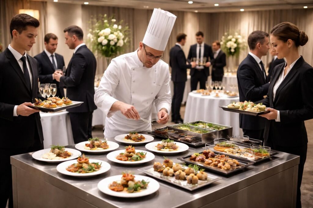 découvrez notre service de restauration gastronomique pour événements professionnels, avec un chef expert et un service traiteur personnalisé pour sublimer vos réceptions.